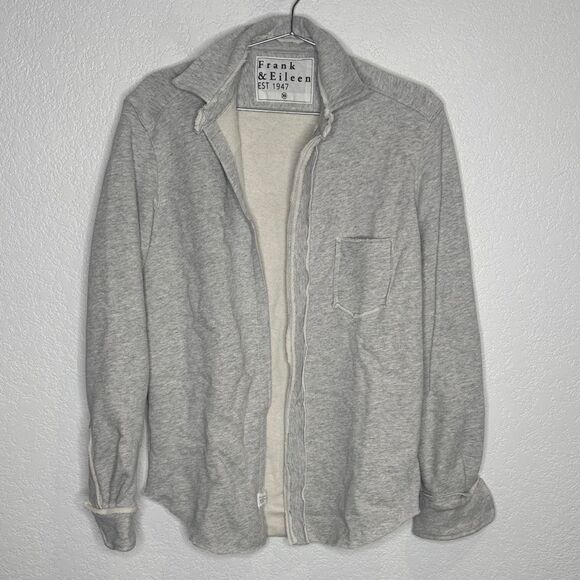 New Frank and Eileen- EILEEN Sweatshirt Button-Up Triple Fleece Gray Melange XS - Picture 2 of 15